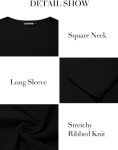 ZAWAPEMIA Womens Long Sleeve Crop Top Square Neck Stretchy Slim Fitted Tee Shirts Casual Basic Ribbed Tops S Black