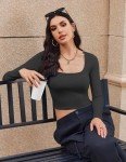 Ekouaer Womens Long Sleeve Square Neck Crop Top Ribbed Slim Fitted Tops Casual Basic Shirts Thermal Undershirts Tee Black S