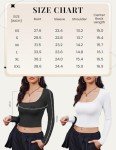 Ekouaer Womens Long Sleeve Square Neck Crop Top Ribbed Slim Fitted Tops Casual Basic Shirts Thermal Undershirts Tee Black S
