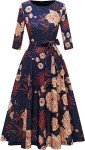 Navy Floral Long Sleeve Cocktail Dress for Women