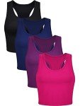 Geyoga 4 Pieces Basic Workout Crop Tank Tops Sleeveless Racerback Sport Tank Top for Women Yoga Running (Black, Navy Blue, Rose Red, Purple, Small)