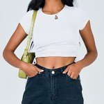 Kirozanny Women's Round Neck Short Sleeve Drawstring Side Slim Fit Stretchy Crop Tops(White,Small)