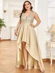 Plus Size Sequin V-Neck High-Low Evening Dress