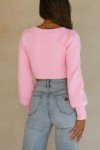 LACOZY Women's Ribbed Knit Cropped Sweater Long Sleeve Square Neck Shirts Casual Basic Slim Fit Pullover Top Pink Small