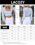 LACOZY Women's Ribbed Knit Cropped Sweater Long Sleeve Square Neck Shirts Casual Basic Slim Fit Pullover Top Pink Small