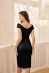 Off Shoulder Black Evening Dress with Front Slit