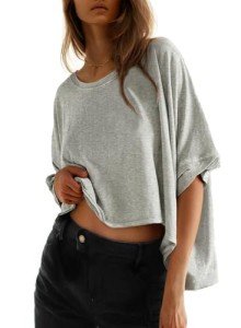 Dokotoo Womens T Shirts Tunic Shirts for Women Tops for Women Summer Oversized Crop Tops for Women 2024 Trendy Tshirts Shirts for Women Fitted Shirts Basic Tee Light Grey