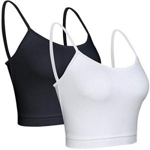 BQTQ 2 Pcs Crop Tank Tops Basic Camisole Spaghetti Strap Tank Top for Women, Small Black, White