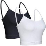 BQTQ 2 Pcs Crop Tank Tops Basic Camisole Spaghetti Strap Tank Top for Women, Small Black, White