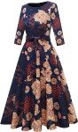 Navy Floral Long Sleeve Cocktail Dress for Women
