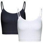BQTQ 2 Pcs Crop Tank Tops Basic Camisole Spaghetti Strap Tank Top for Women, Small Black, White
