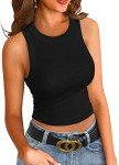 ZAWAPEMIA Womens Crop Tank Tops High Neck Sleeveless Shirt Slim Solid Ribbed Tank Top M Black
