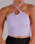 Sunzel Free to Be Tank, Ribbed Crop Tops for Women Summer Tank Tops Cute No pad Racerback Camisole Cropped Workout Gym Yoga Lilac Fragilesprout Gumpink(3pcs) M