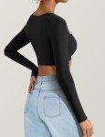 VOYJOY Women's Square Neck Crop Top Workout Tops Long Sleeve Shirts Cropped T Shirts Women Cute Top, Black, Small