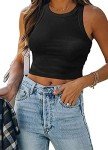 ZAWAPEMIA Womens Crop Tank Tops High Neck Sleeveless Shirt Slim Solid Ribbed Tank Top M Black