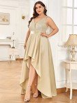 Plus Size Sequin V-Neck High-Low Evening Dress