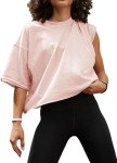 Casual Flowy Solid Short Sleeve Crop Tops for Women Cheerleading Summer Tops for Women 2023 Trendy Stretch Cotton Tees Athletic Hiking Yoga Sport Workout Womens Tshirts for Teen Girls Light Pink S