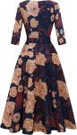Navy Floral Long Sleeve Cocktail Dress for Women