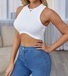 AirMood Womens Sexy Rib Knit Cropped Cami Tops Ribbed Basic Sleeveless Crop Tank Camisole (White,Medium)