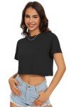 CHICALLURE Women's Short Sleeve Crop Tshirts Summer Round Neck Casual Tops Loose Fit Tee Blouse(Solid Black,M)