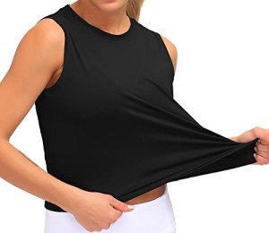 Dragon Fit Athletic Tank Tops for Women Sleeveless Workout Cool T-Shirt Running Short Tank Crop Tops (Medium, Black, m)