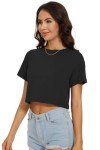 CHICALLURE Women's Short Sleeve Crop Tshirts Summer Round Neck Casual Tops Loose Fit Tee Blouse(Solid Black,M)