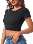 ACANI Black Crop Top Cotton Scoop Neck Short Sleeve Plus Size Tops Girls,S
