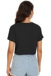 CHICALLURE Women's Short Sleeve Crop Tshirts Summer Round Neck Casual Tops Loose Fit Tee Blouse(Solid Black,M)