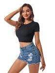ACANI Black Crop Top Cotton Scoop Neck Short Sleeve Plus Size Tops Girls,S