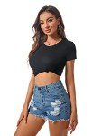 ACANI Black Crop Top Cotton Scoop Neck Short Sleeve Plus Size Tops Girls,S