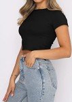 Suncife Womens Sexy Crop Summer Tee Tops Short Sleeve Casual Slim Fited Cropped Tshirt (Black,Small)