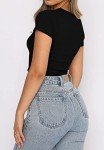 Suncife Womens Sexy Crop Summer Tee Tops Short Sleeve Casual Slim Fited Cropped Tshirt (Black,Small)