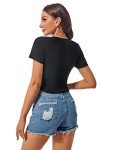 ACANI Black Crop Top Cotton Scoop Neck Short Sleeve Plus Size Tops Girls,S