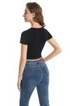 ACANI Black Crop Top Cotton Scoop Neck Short Sleeve Plus Size Tops Girls,S