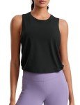 CRZ YOGA Pima Cotton Cropped Tank Tops for Women - Sleeveless Sports Shirts Athletic Yoga Running Gym Workout Crop Tops Black Large