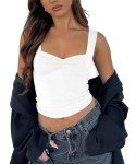 GRMLRPT Women's Sleeveless Crop Tank Tops Cute Backless Sweetheart Neckline Going Out Tee Y2K Camisole Basic Shirts,White,M