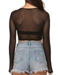 Avidlove Women's See Through Crop Top long sleeve Mesh Black Top Sheer Shirt Black M
