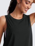 CRZ YOGA Pima Cotton Cropped Tank Tops for Women - Sleeveless Sports Shirts Athletic Yoga Running Gym Workout Crop Tops Black Large