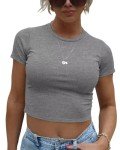 Kovbin Basics Tight Shirts Womens Crop Tops Slim Fit Skim Dupe Cute Crewneck Baby Tees Skinny Aesthetic T-Shirts Grey M