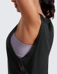 CRZ YOGA Pima Cotton Cropped Tank Tops for Women - Sleeveless Sports Shirts Athletic Yoga Running Gym Workout Crop Tops Black Large