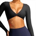 TZLDN Workout Tops Women Yoga Crop Top Twist Deep V Long Sleeve Shirt Women Gym Clothes Athletic Shirts Going Out Tops ##1Gym Tops - Black, Small