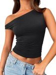 Trendy Queen Womens Off The Shoulder Tops Summer Shirts Going Out Crop Tank Top Y2K T Corset Tube Cute Fashion Outfits, Black, Large