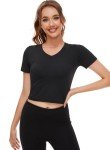 Cosy Pyro Crop Workout T Shirt for Women Short Sleeve Cropped Top Slim Fitted Tees Dry Fit Shirts Black/White/Black/Gray XL