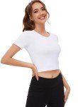 Cosy Pyro Crop Workout T Shirt for Women Short Sleeve Cropped Top Slim Fitted Tees Dry Fit Shirts Black/White/Black/Gray XL