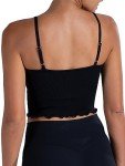 Sunzel Tank Top for Women, V Neck Cropped Seamless Ribbed Sports Bra with Ruffles for Workout Yoga Lounge (Black&White M-L)