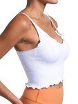 Sunzel Tank Top for Women, V Neck Cropped Seamless Ribbed Sports Bra with Ruffles for Workout Yoga Lounge (Black&White M-L)
