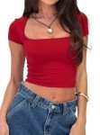 Bovldemt Women's Crop Tops Cap Sleeve Scoop Neck Shirt Workout Slim Fit T-Shirt 2024 Summer Basic Going Out Tops(Red, M)