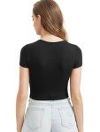 Eavoqinjiaf Women's Short Sleeve Shirts Casual Crop Top Blouses Basic Slim Fit Stretchy Top T Shirts Black