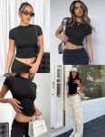 Zeagoo Women Basic T Shirts Short Sleeve Crewneck Slim Fit Cute Shirt Sexy Going Out Crop Tops Black