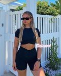 OZICERD 2 Piece Workout Sets for Women Gym Set Outfit Crop Top Shorts Track Suit Ensemble 2 Piece Sport Femme Yoga Set Black S